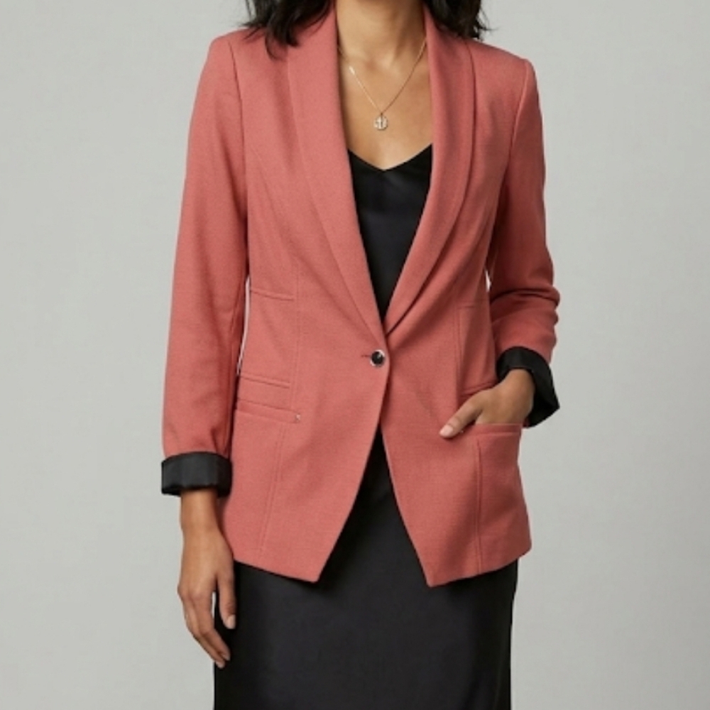 Dressy Women's Blazer Oversized Small Shimmery Magenta Pink Black Silk Lining